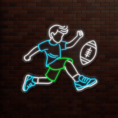 Boy Playing Football Neon Sign /  Football Player Silhouette Neon Sign